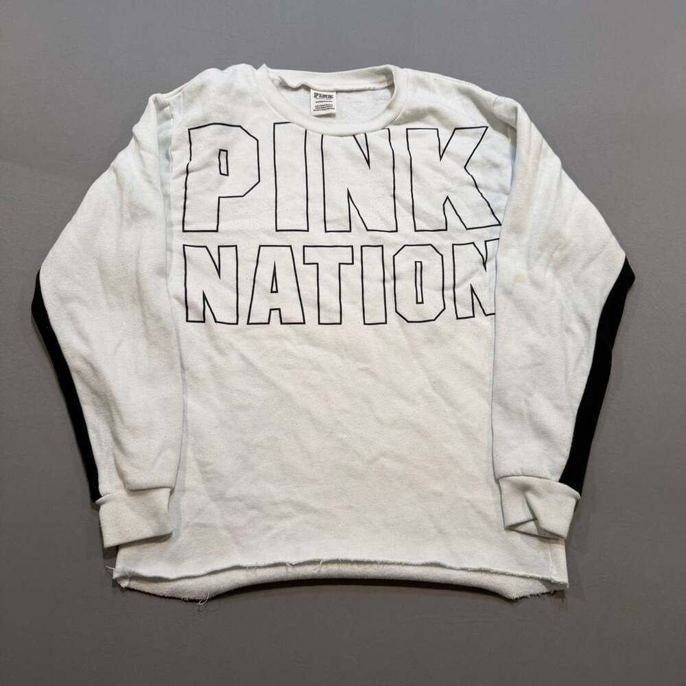 Victoria's Secret Pink Nation Sweatshirt Size XS White Black Graphic